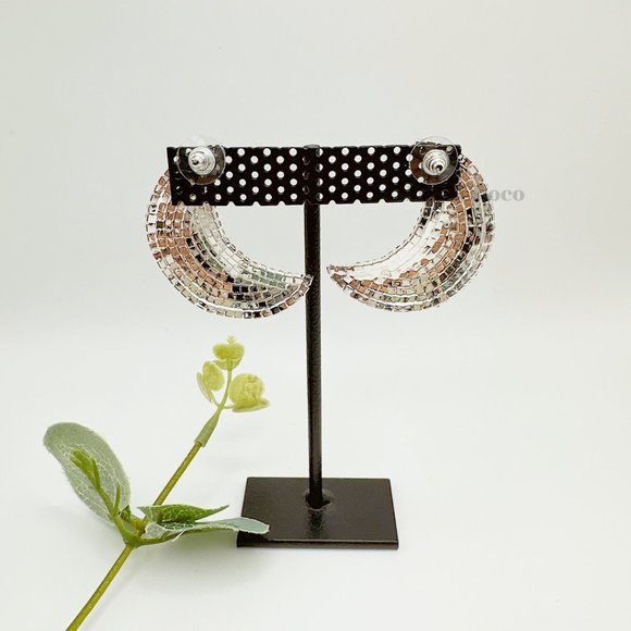 Crescent Moon Rhinestone Stud Earrings - Picture 7 of 9